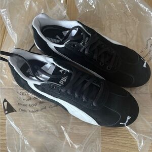 Puma Black and White Suede Low-Top Sneakers